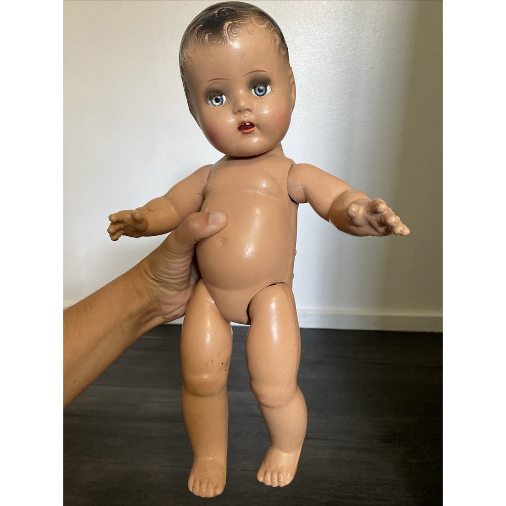 Vtg 1920s-40's Composition Baby Doll Showing Teeth Sleep Eyes Eyelashes